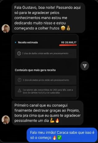 Relato de aluno sobre receita estimada e resultado com o projeto