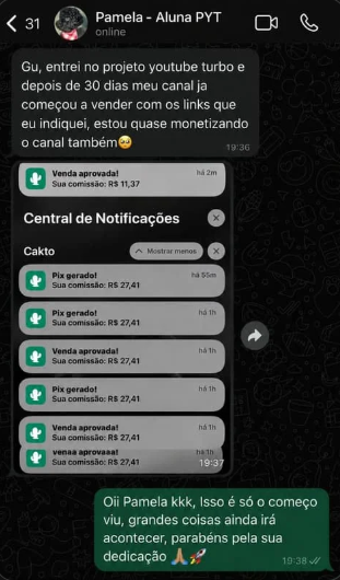 Relato da aluna Pamela mostrando suas primeiras comissões